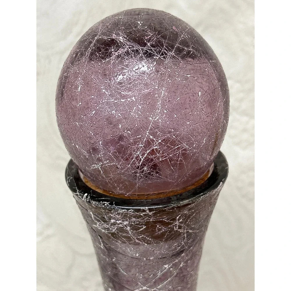 Vintage MCM Purple Spaghetti String Glass Decanter Handmade Blown Made in Spain